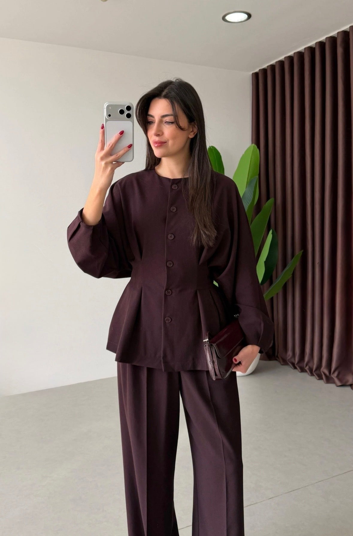 Ensemble élégant Burgundy – Haut & Pantalon