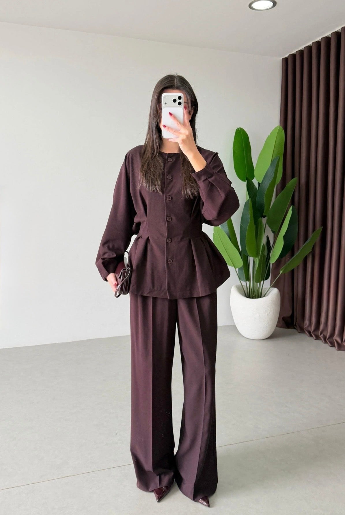 Ensemble élégant Burgundy – Haut & Pantalon
