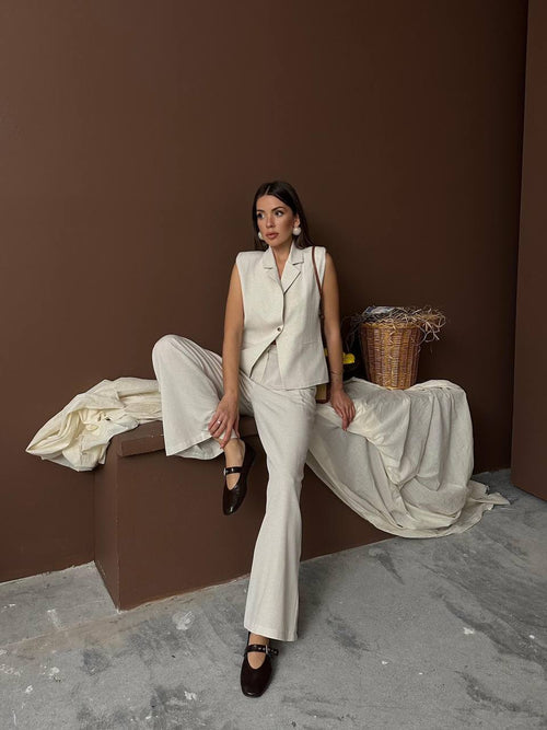 Ensemble chic sans manches beige