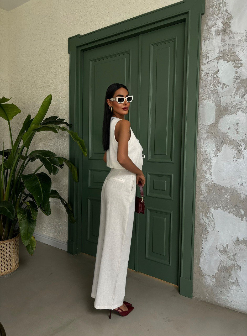 Ensemble décontracté double en tissu lin design