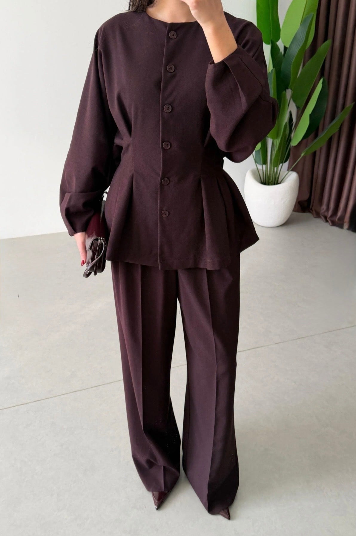 Ensemble élégant Burgundy – Haut & Pantalon