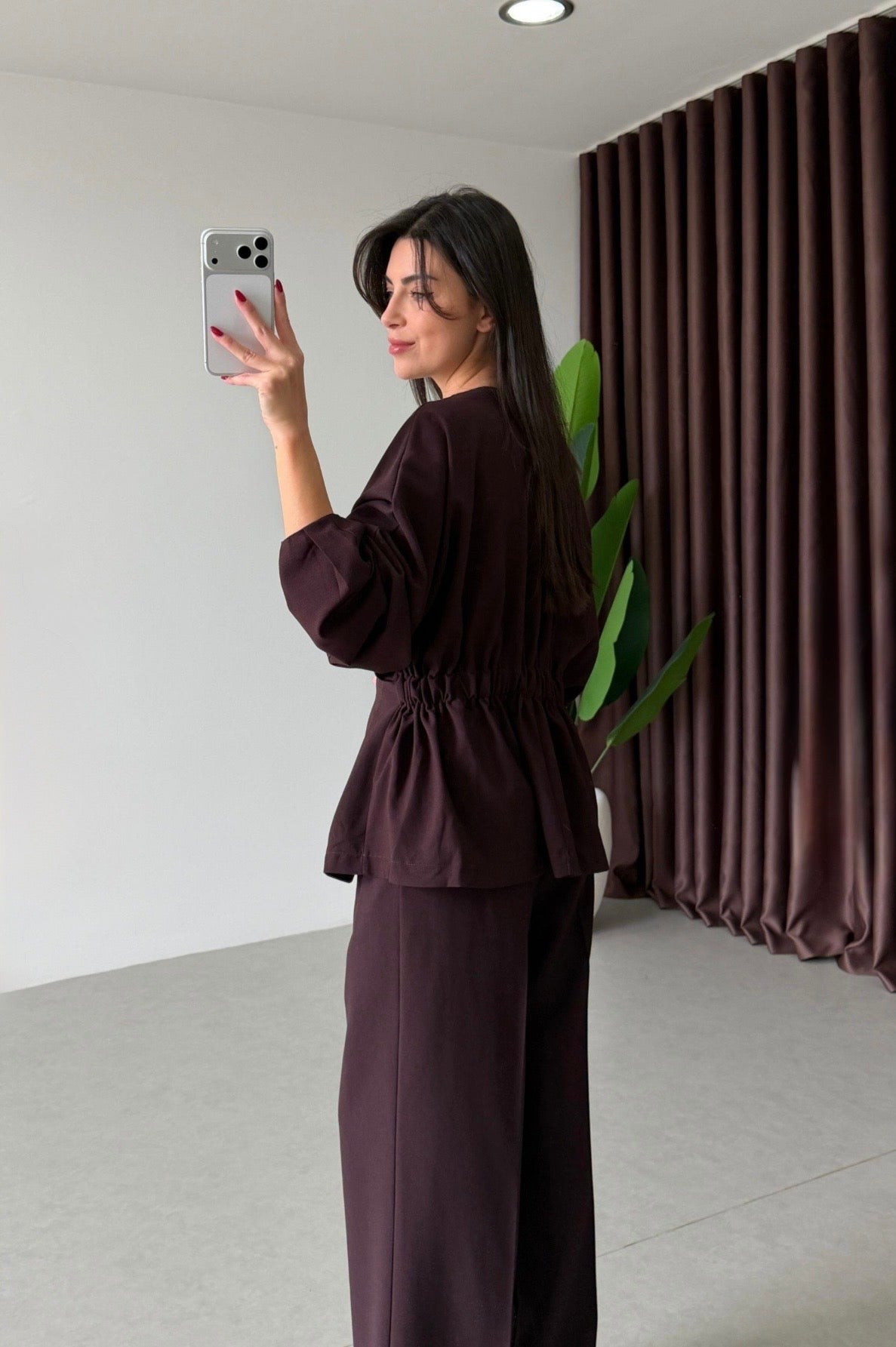 Ensemble élégant Burgundy – Haut & Pantalon