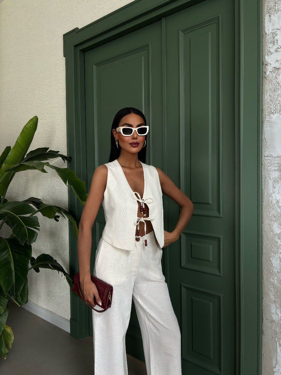 Ensemble décontracté double en tissu lin design