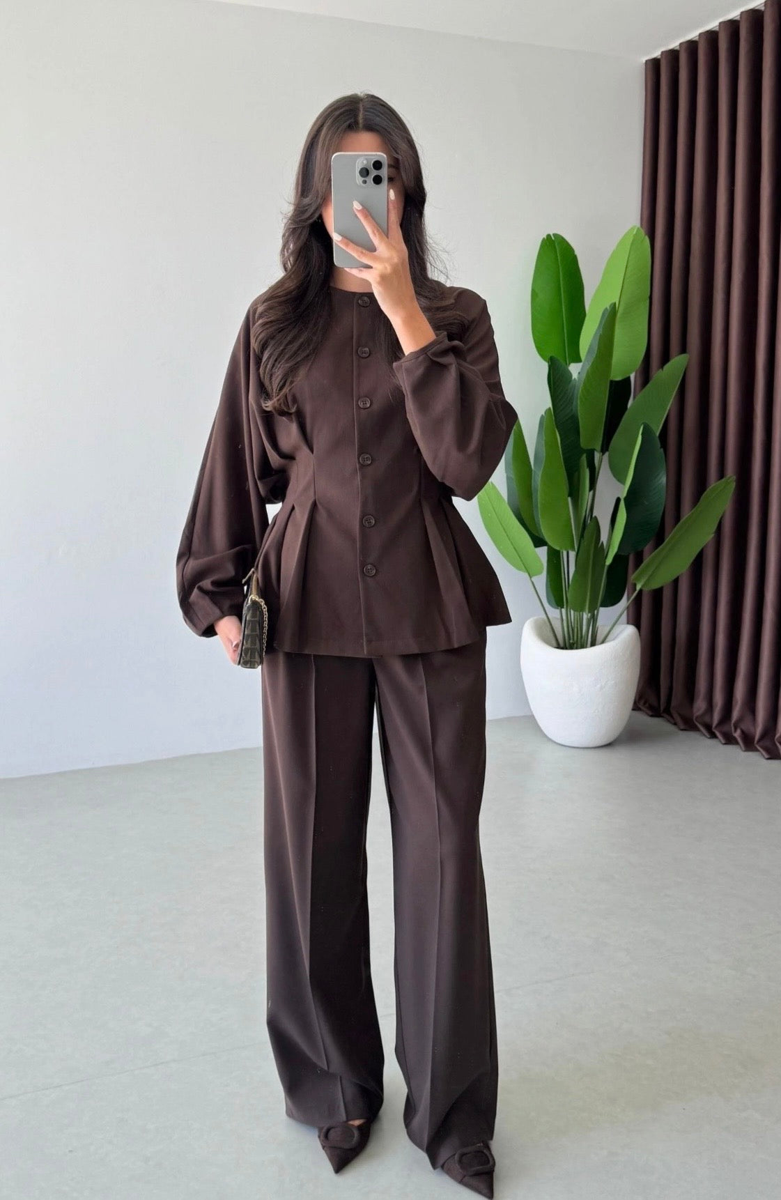 Ensemble élégant Burgundy – Haut & Pantalon